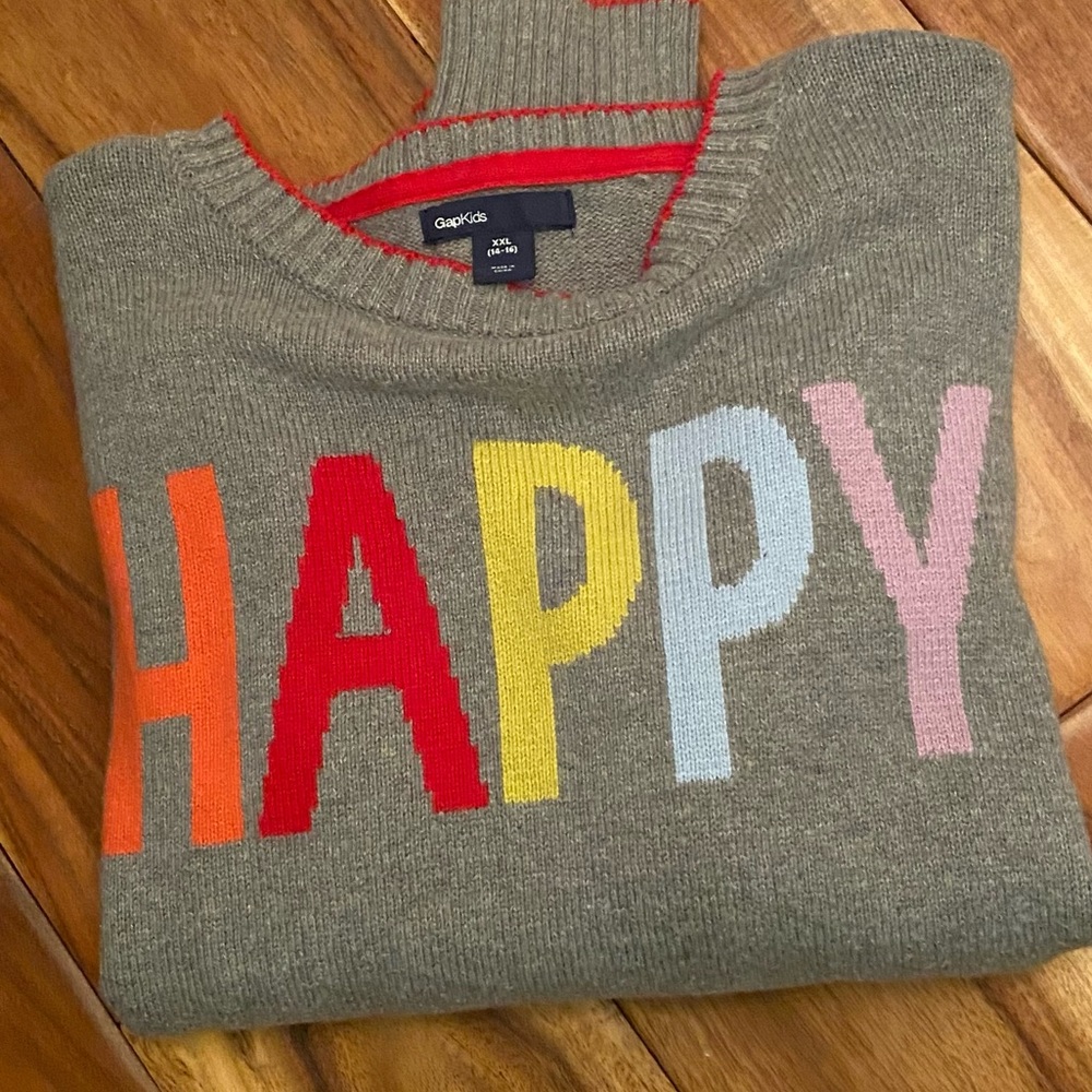 NWOT Kids Gap Happy Graphic Sweater PRIDE Colors.